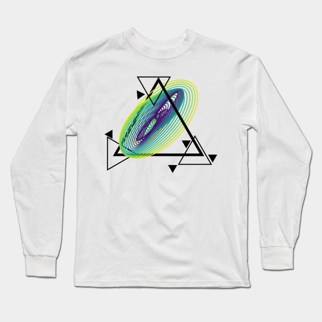 Harmonic Motion Geometry | Inferno Wormhole Blue Green Yellow Long Sleeve T-Shirt by aRtVerse